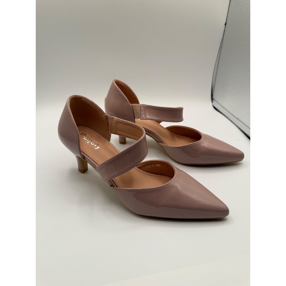 Peijely Womens Mauve Patent Pointed Toe‎ Kitten Heels Elastic Strap Pump Size 40